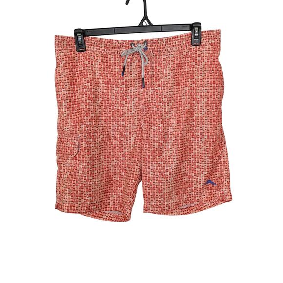 Tommy Bahama Men's Size Large Geometric Orange Swim Trunks Board Shorts - Picture 1 of 10
